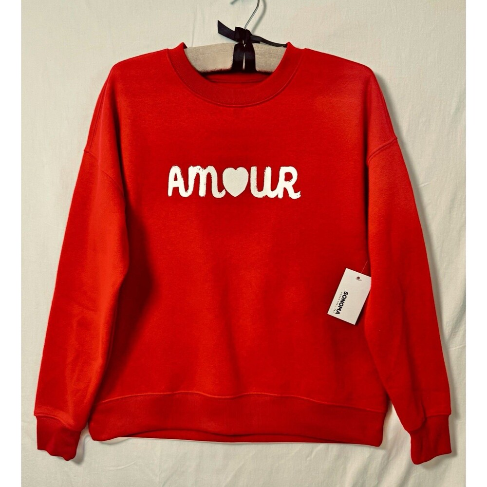 Sonoma Goods For Life Women’s Petites PS Red Crewneck Fleece Amour Heart